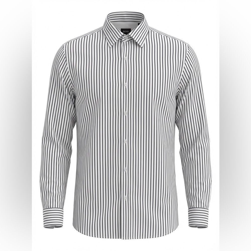 Hugo Boss Mens black and white Men's Striped Dress Shirt - size M